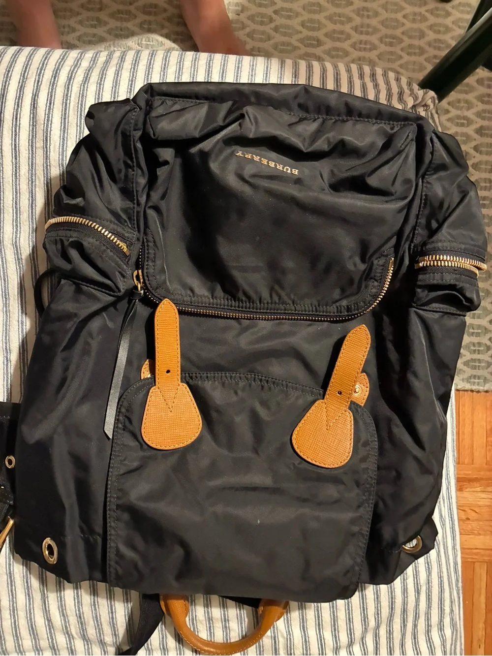 Burberry Black Nylon Backpack with Tan Trim